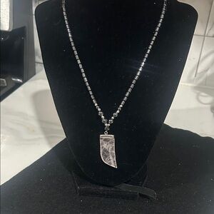 Elegant Black and Silver Beaded Necklace with Rose pendant